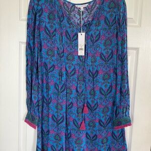 Southern Tide Blue Paisley Long Sleeve Dress with Pink & Green Accents
